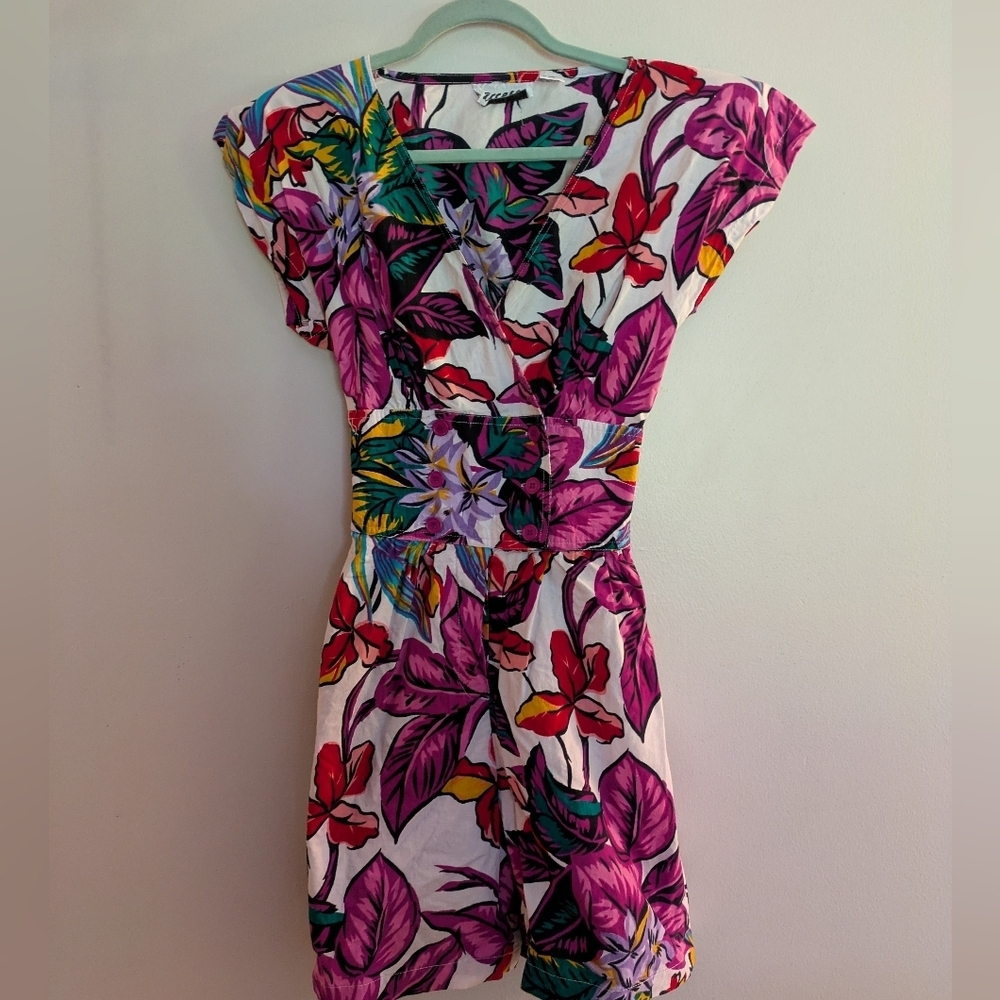 90s Vintage Floral Hawaiian Romper Medium Shoulder Pads